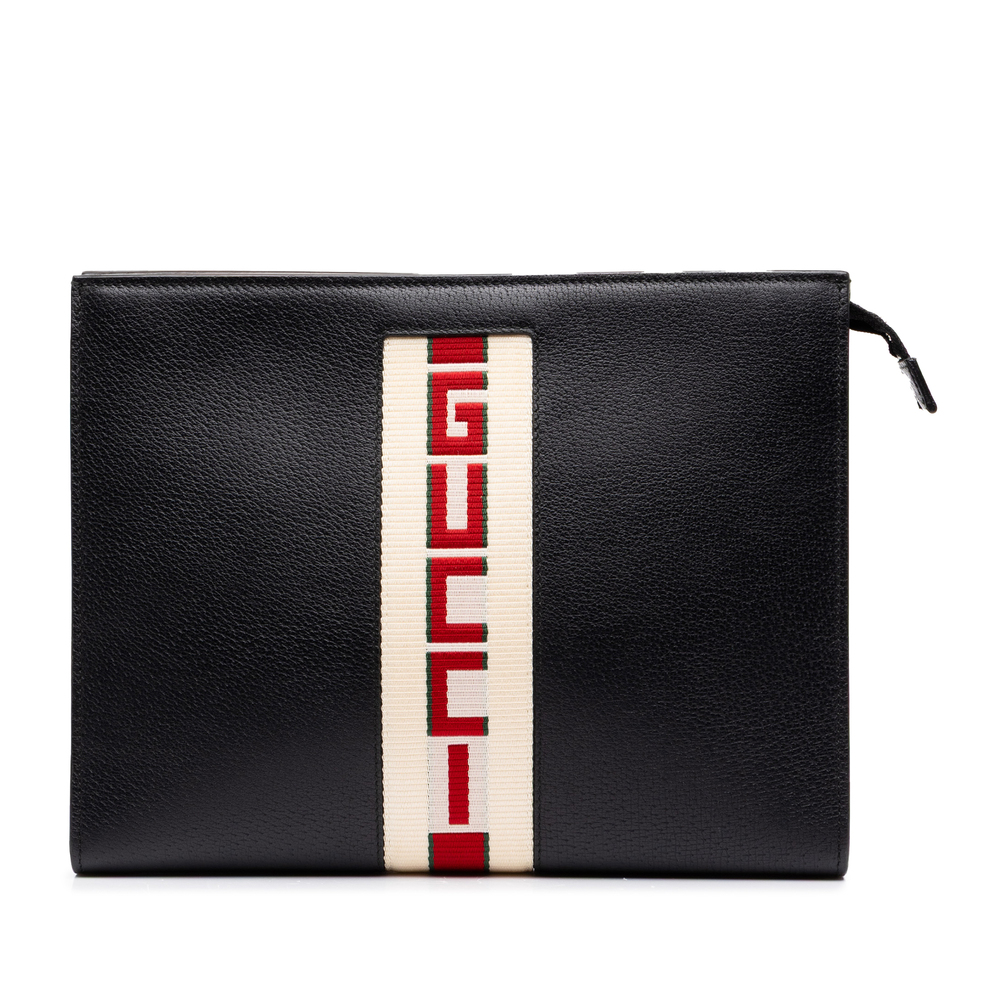 Pre-Loved Gucci Calfskin Logo Stripe New Web Clutch